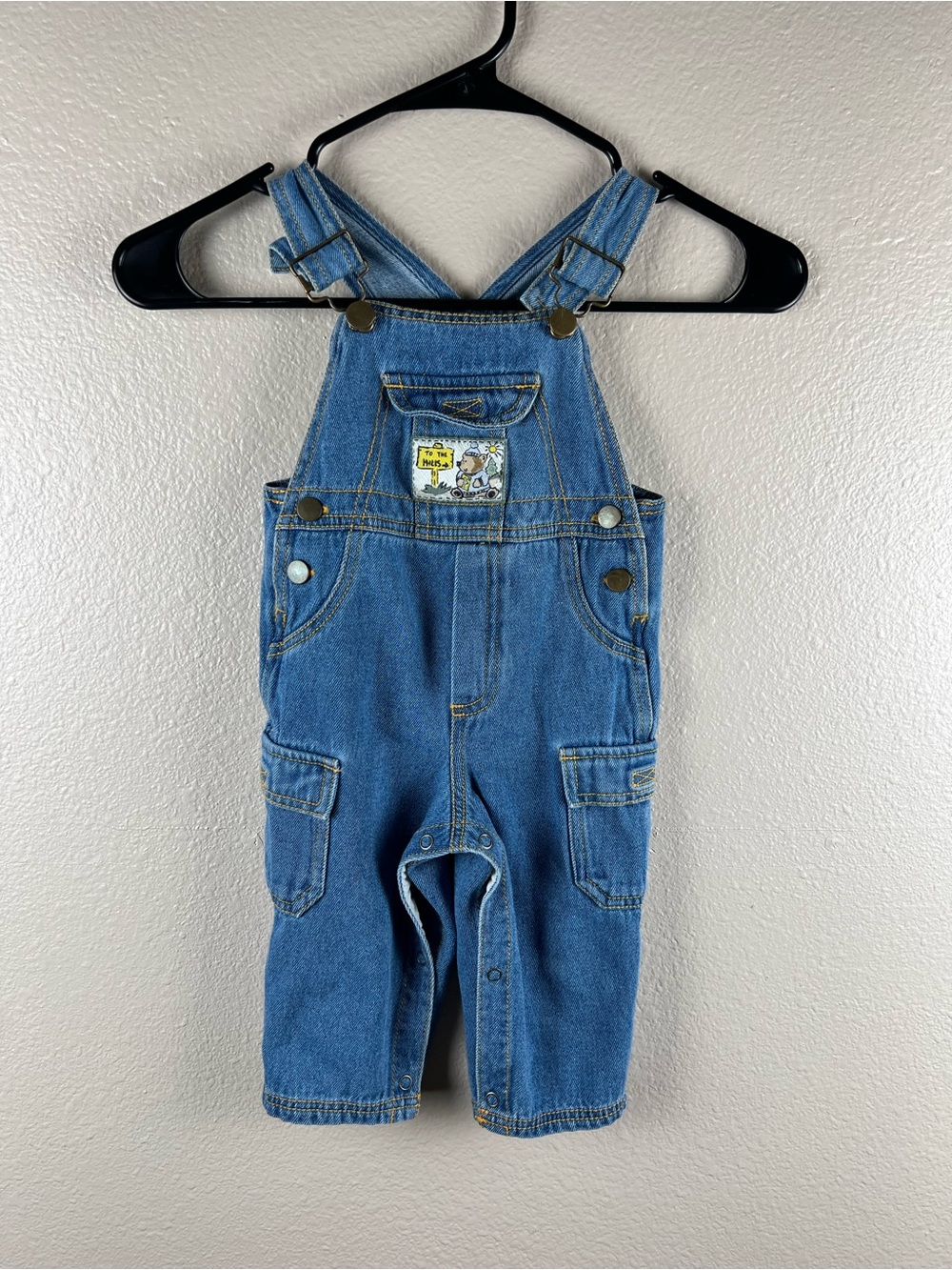 Vintage 1999 Baby Denim Overalls 18M Bear Patch